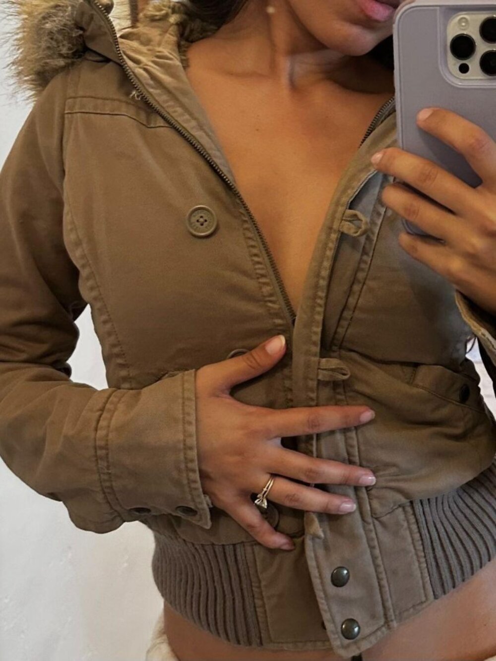 Vintage Y2K Abercrombie faux fur hooded jacket